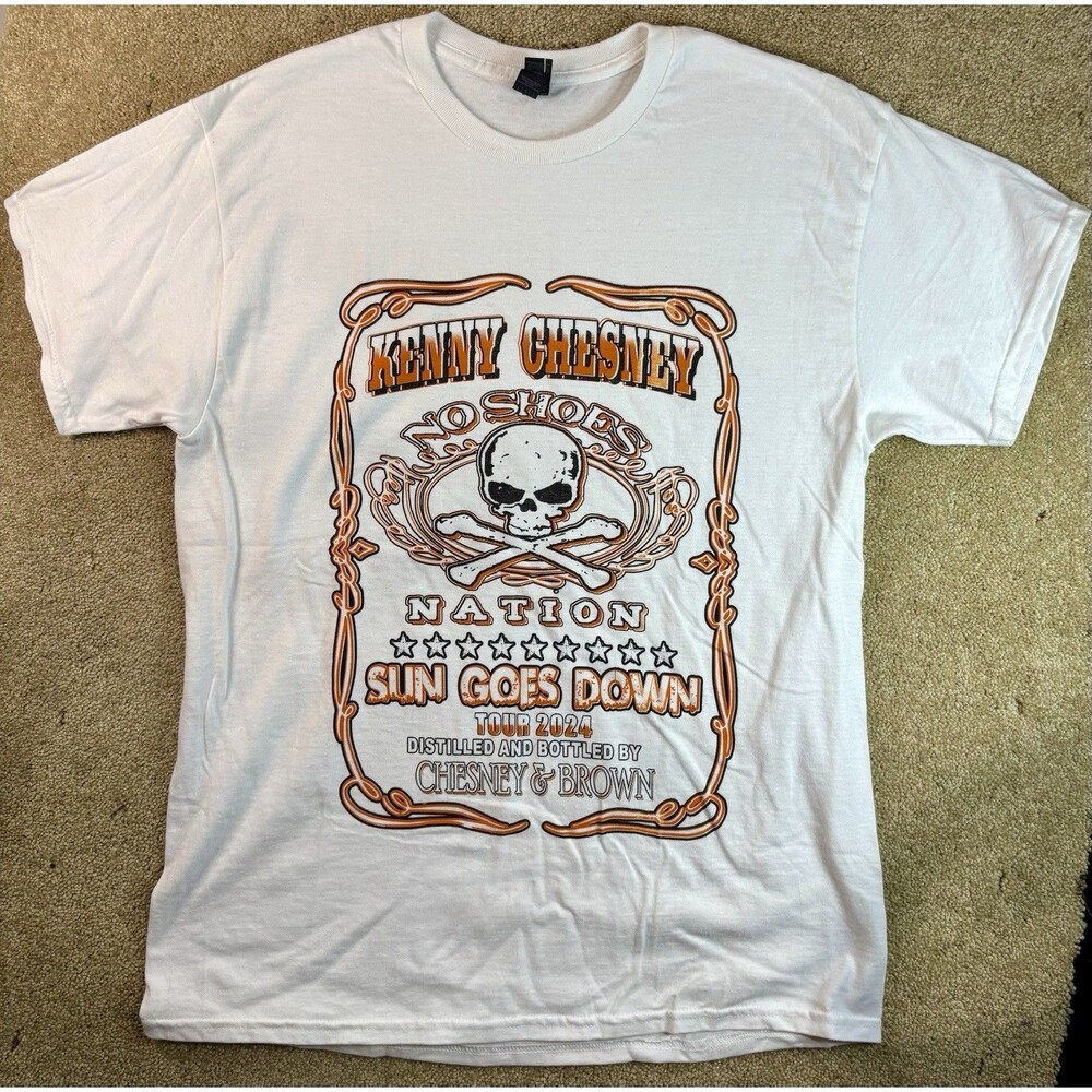 Kenny Chesney No Shoes Nation Sun Goes Down Tour 2024 White T-Shirt Lg. Country